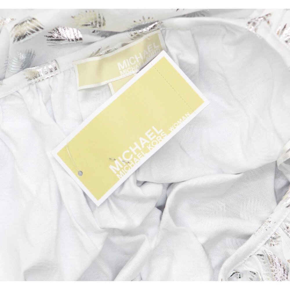 NWT Michael Michael Kors Plus Size Metallic-Print Flare-Sleeve Top White 1X - Picture 7 of 9